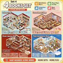 Isometric Mini Town Commercial Street Scene Stickers, Miniature Shop Models Including Coffee Shop, Flower Shop, Bookstore And More, Exquisite Planner Diary Fun Sticker Book Material, Sticker Aesthetics, Vintage Style Planner Supplies - B - View 10