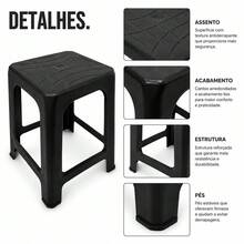 Kit 4 Banquetas Plástica Quadrada Reforçada 150kg Antiderrapante Banquinho Cozinha Área Externa Bar - Preto - Visão 4