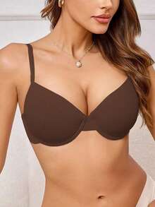 Women's Solid Color Minimalist Underwire Supportive Bra - Brown - View 4