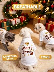 1 Stück Weihnachtliche Festliche Muster Haustier Oberteile, leichte atmungsaktive Freizeitkleidung für Hunde & Katzen Feiertags-Verkleidung - Verschiedenfarbig - Übersicht 6