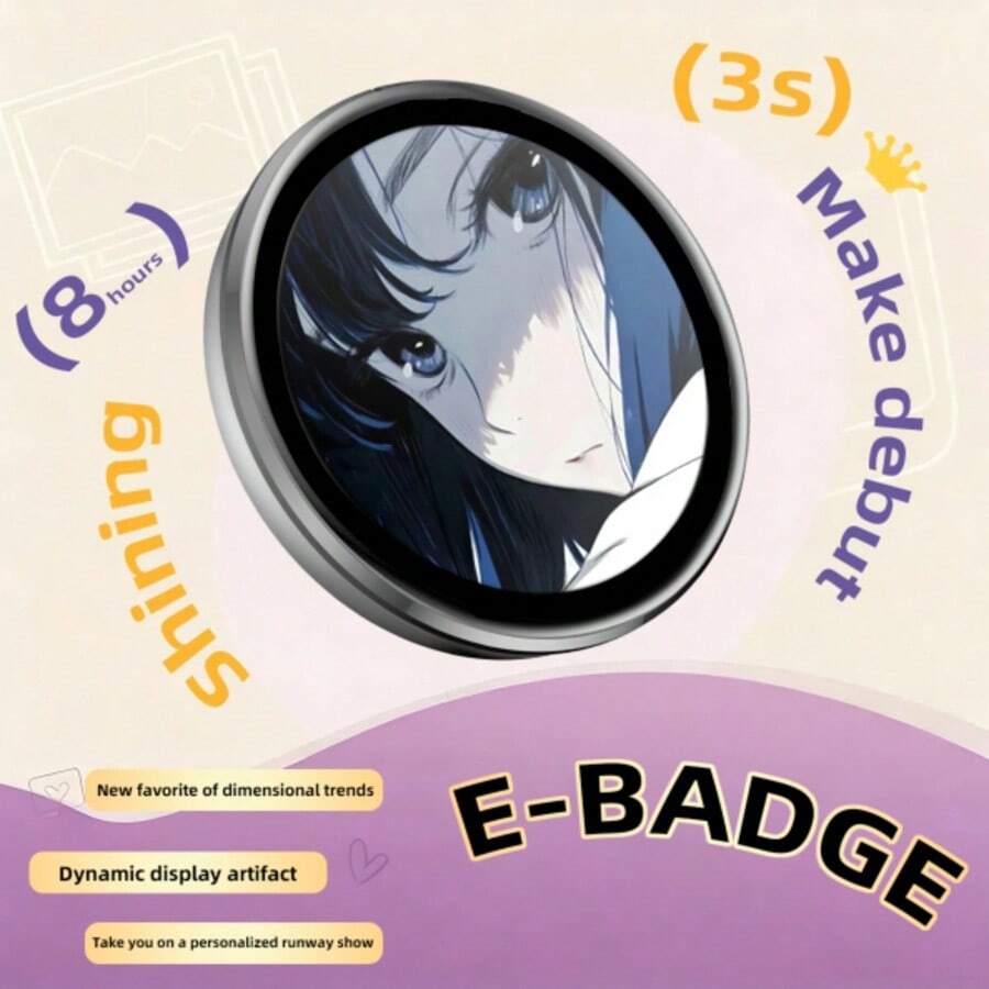 Wearable Smart Electronic Photo Frame Pendant, High-Definition GIF Video Badge, 600mAh Battery Capacity, Rechargeable Anime Tech Digital Accessory, Ideal Gift For Holidays And Birthdays - View 1