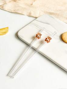 1/2/4pcs Chili Pepper Shaped Glass Drinking Straws, Suitable For Water Cups, Reusable Bent Transparent Thick Glass Straw Set, Kitchen Accessories, Straw Caps, Cold Drinks, Milk Tea, Coffee, Bar, Home, Back To School, Autumn Gifts, Halloween, Christmas - View 3