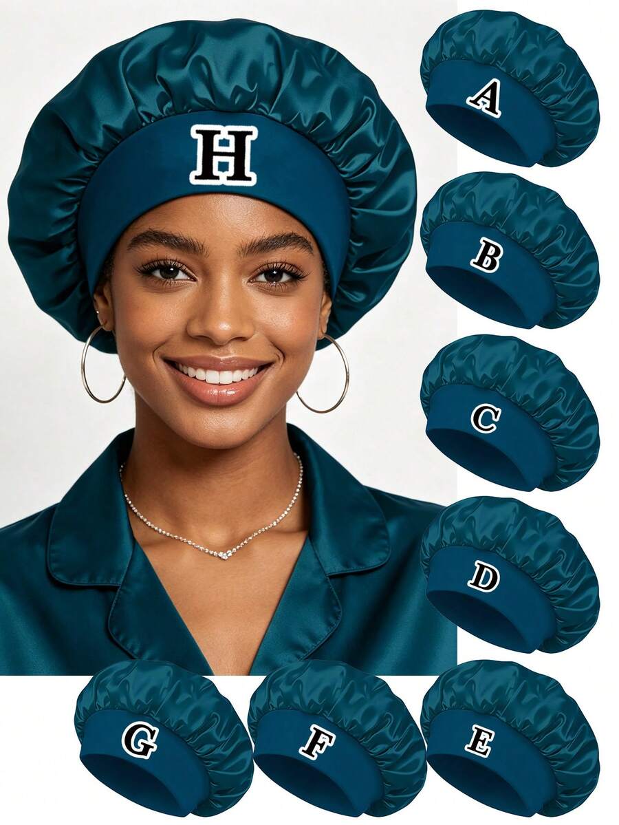1PC Green Bonnet With 26 Letters Print, Wide Brim Sleep Cap For All Hairstyles, Soft Hair Care Shower Cap Multifunctional Hair Accessory. - Green SM06 1PC - View 1