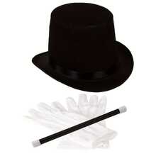 3pcs Magician Costume Accessories Set, Top Hat, White Gloves And Magic Wand, Suitable For Magic Performance, Role Play, Carnival Party, Halloween - Multicolor - View 1