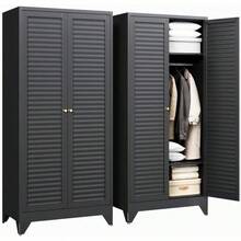 Armoire Wardrobe Closet 20 Inch Deep Metal Wardrobe Cabinet With And Shelves Hanging Rod Clothing Storage Cabinets Tall Freestanding Steel Clothes Organizer Armoire Bedroom Utility Room, Black - Black - View 1