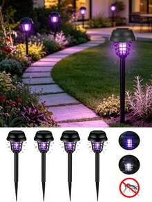 4/2pcs Solar Powered Mosquito Killer, Purple Light Mosquito Trap, Outdoor Mosquito Catcher & Garden Landscape Ground Light, Suitable For Garden, Patio, Lawn And Backyard - One Size Fits All - View 2