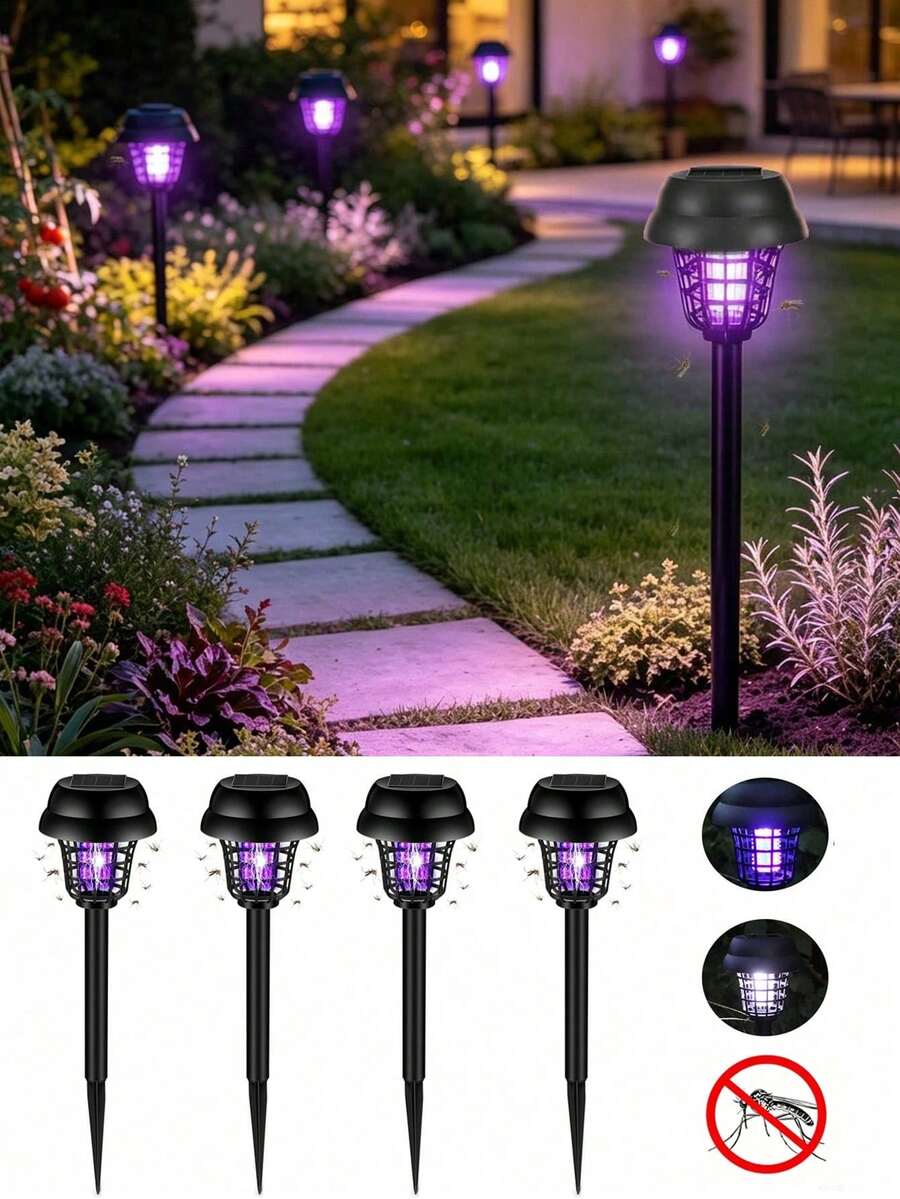 4/2pcs Solar Powered Mosquito Killer, Purple Light Mosquito Trap, Outdoor Mosquito Catcher & Garden Landscape Ground Light, Suitable For Garden, Patio, Lawn And Backyard