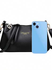 PU Leather Casual Fashion Soft Leather Folded Cloud Handbag Women's Multi-Functional Handheld Shoulder Crossbody Small Square Bag - Black - View 6