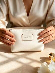 Lancôme Matte Ivory Waterproof Faux Leather Cosmetic Bag, No Rivet Stitched Label, Portable Foldable Travel Makeup Organizer Bag LANCOME-GIFT-15 - White - View 8