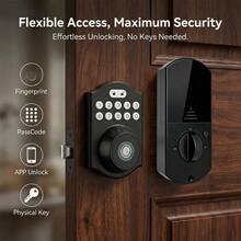 Cerradura inteligente Bluetooth con huella dactilar – Control remoto mediante la aplicación Tuya, cerradura de entrada sin llave con huella dactilar biométrica, contraseña, llave y modo de acceso para el hogar y la oficina – Negro - DS06DSTUYA - Ver 6