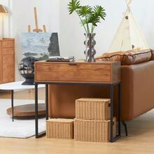 Console Table With Drawer, Coffee Table Hallway Table, Side Table For Living Room & Hallway, Steel, Natural, 80x30x76 Cm - 自然色 - 查看 3