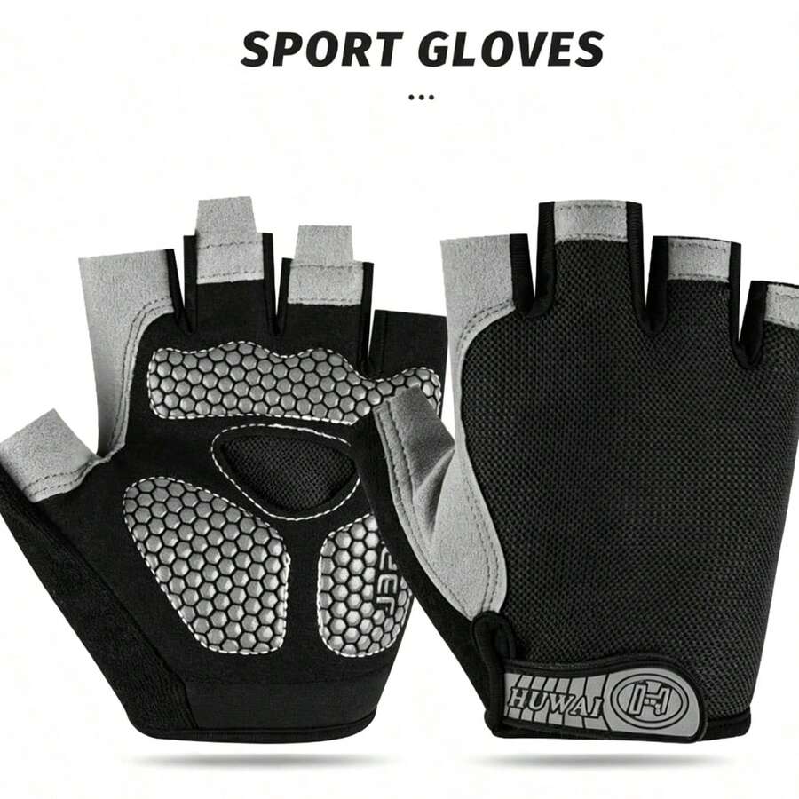 Breathable Half Finger Sports Gloves, Non Slip Shock-Absorbing Palm Pads, Adjustable Wrist Strap Gloves For Cycling Gym Workout Climbing Outdoor - Multicolor - View 1