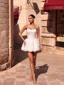 White Woven Embroidered Backless Lace-Up Mini Homecoming Party Dress Wedding - White - View 5