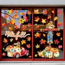 6 buah Stiker Jendela "Hello Fall", Gambar Orang-orangan Sawah, Truk Merah, , Daun Maple, Stiker Jendela Dua Sisi Bertema Panen Musim Gugur dan Thanksgiving, Cocok untuk Dekorasi Kaca Rumah - MultiWarna - View 6