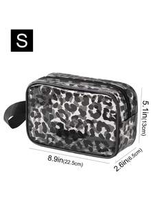 Large Capacity Fashionable Leopard Print Travel Toiletry Bag, Dual Handle Transparent Waterproof Makeup Storage Bag, Portable Women's Storage Bag, Bohemian Style, Suitable For Bathroom, Travel, Vacation, Gym, College Dorm, Weekend Outings And Daily Storage, Back To School Bag, Travel Bag, School Supplies, Gift - Black - View 14