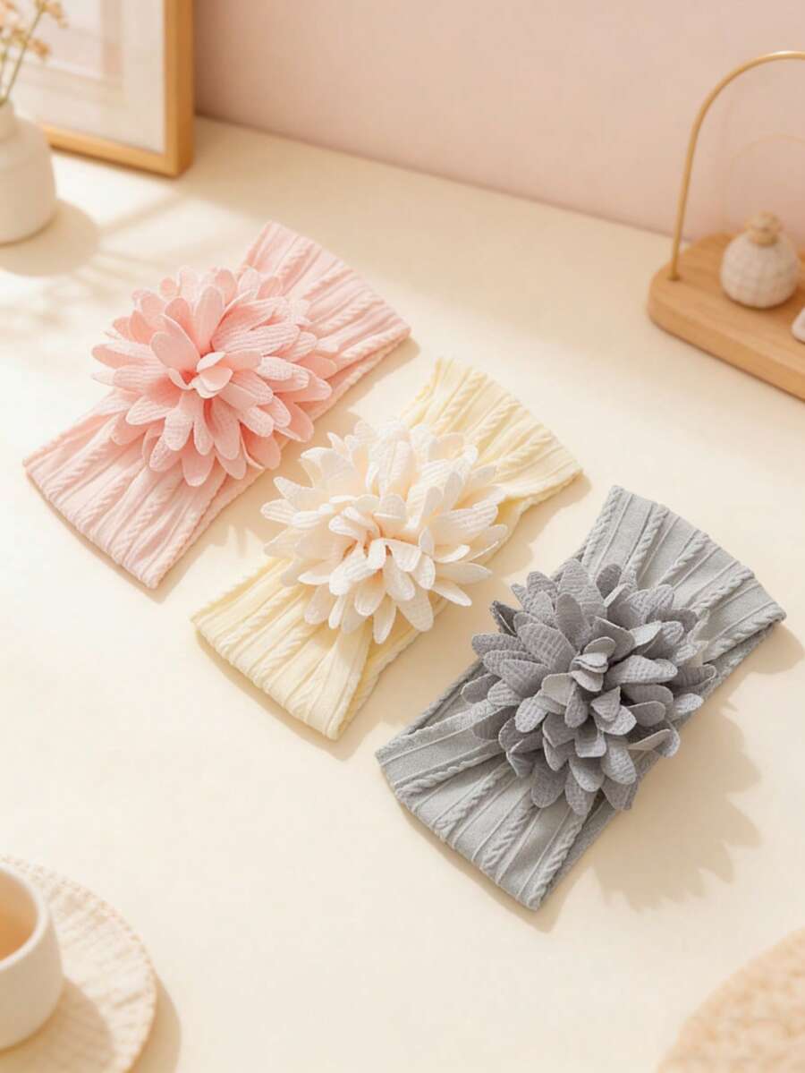 Multi-Pack Multi-Color Baby Headbands With 3D Large Flower Design, Soft And Elastic, Breathable, Suitable For All Seasons, Great Gift, Perfect For Photos - Multicolor - View 1