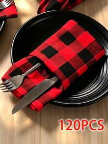 6/12/120PCS Modern Minimalist Christmas Plaid Napkins, Reusable, Washable, Suitable For Parties, Banquets, Restaurants, Kitchens, Cafes, Dining Table Decor - Multicolor - View 12