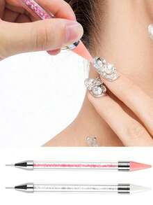 4/3pcs Rhinestone Inlaid Tool Set, Rhinestone Application Tool, Nail Art Supplies, Nail Accessories, Nail Drill Accessories, Nail Art Tools, Includes 2 Double-Ended Rhinestone Pens And 2 Tweezers, Craft Materials, (Rhinestone Pen With Storage Box) For Rhinestone Decoration - Multicolor - View 3