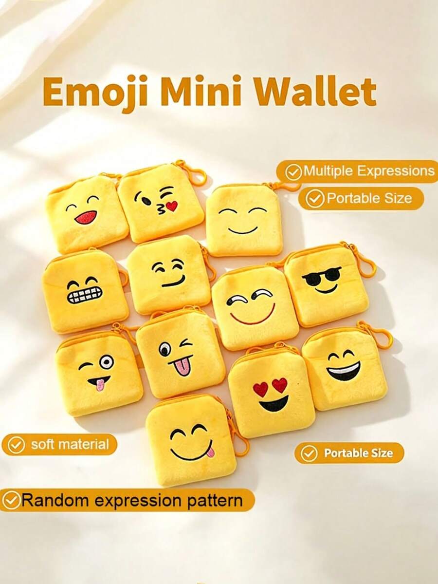 Yellow Smiling Face Coin Purse, Carrying A Keychain Cartoon Embroidery Zipper Wallet, Unisex Daily Travel Accessories Holiday Party Gifts. - Multicolor - View 1