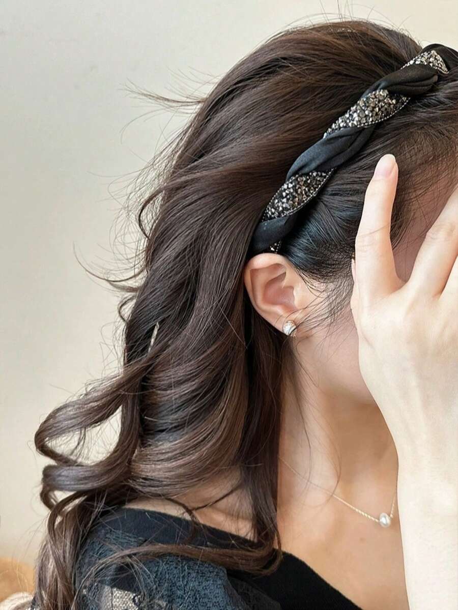 1 Piece Of Retro French Rhinestone Black Hair Headband With High-End And Versatile Hair Styling, Suitable For Daily Halloween And Christmas Outings