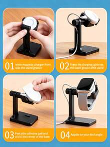 2pcs Adjustable Smart Watch Charging Stand, Universal Rotating Watch Charger Base, Smart Watch Desktop Storage Rack, Black & White 2 Colors Available - Multicolor - View 5