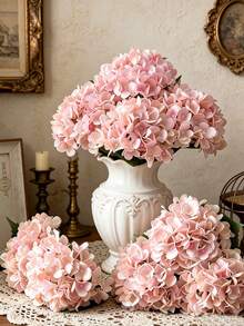 1pc Artificial Hydrangea Stem With Leaves, Real Touch Artificial Hydrangea, Suitable For Wedding, Home, Garden, Bedroom, Tabletop, Party, Birthday, Wall Decor, Autumn Decor, Wreath, Bouquet, Outdoor Garden Decor, Artificial Flower, Pink Flower - Multicolor - View 5
