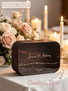 Personalized Wooden Wedding Card Box With Transparent Window, Customized Name And Date, Rustic Wedding Gift Envelope Box, Personalized Couple Name Keepsake Box, Suitable For Barn Wedding Reception, Bridal Shower, Anniversary Party Decoration - Multicolor - View 3