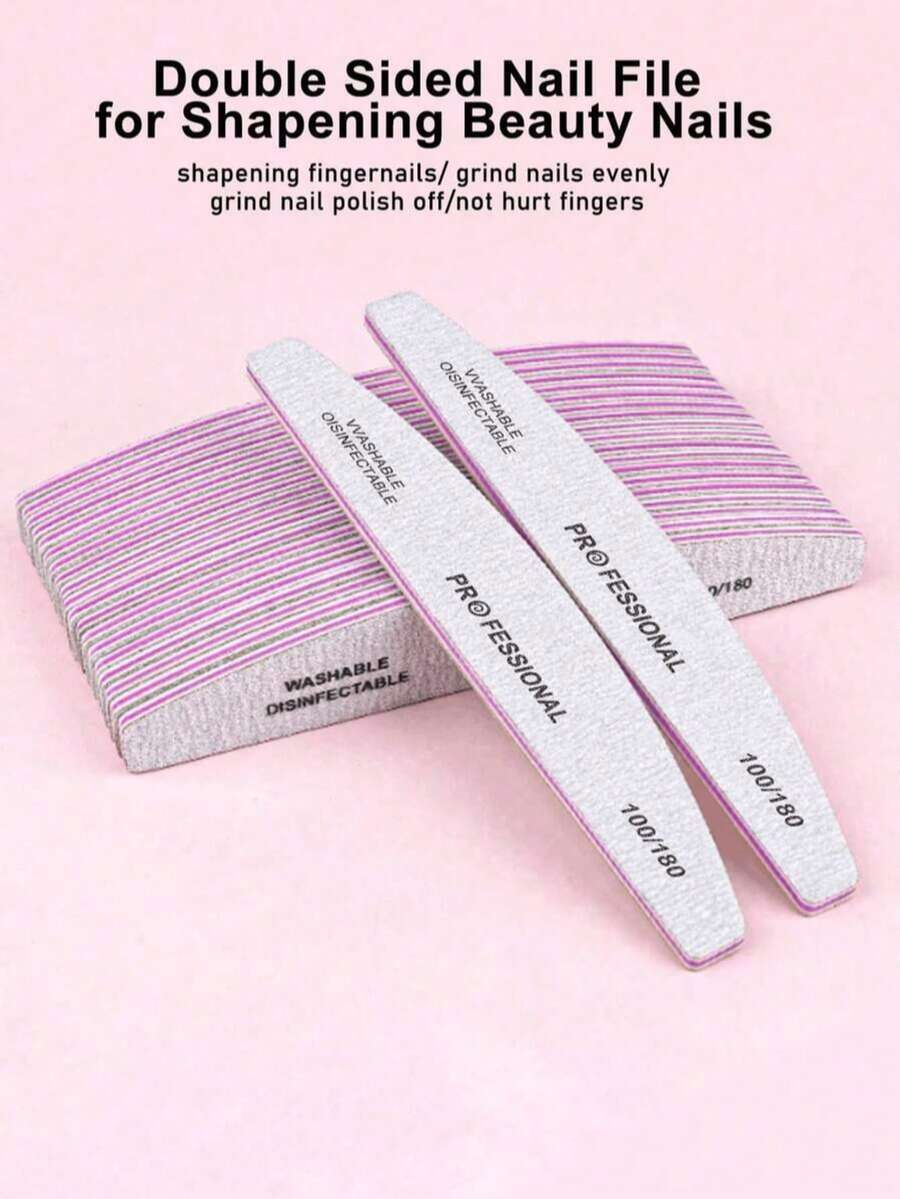 25/50pcs Professional Nail Files, 100/180 Grit, Double-Sided, Reusable, Purple Striped Design, Suitable For Acrylic Nails - Ideal For Home And Nail Salon Use, Nail Art Tool - Multicolor - View 1