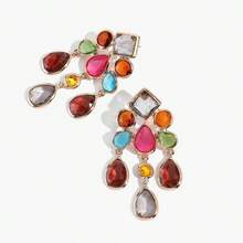 1 Pair New Bohemian Style Vintage Palace Floral Earrings With Rhinestones Colorful Dangle Earrings Exquisite High-End Earrings For Women - Colorful - View 3