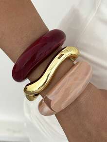 3/1pc Vintage Minimalist Casual Style Women's Wavy Shaped Acrylic And CCB Material Multi-Color Open Ring Bangle Suitable For Daily Wear Stackable Perfect Gift For Holidays - Multicolor - View 8