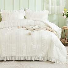 3 Piece Comforter Set Twin,Full,Queen,King,White Textured Bedding Set With 1 Ruffle Comforter, 2 Tufted Pillowcases,Wedding Items,Valentines Day Home Bed Room Decor,Christmas Day Gift,All Season - 白色 - 查看 15