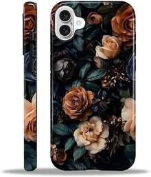 Compatible With IPhone 16 Case, Hybrid 2-Layer Case Shockproof Anti-Scratch For Girl Women Boy Men, Midnight Floral For IPhone 16 - White - View 1
