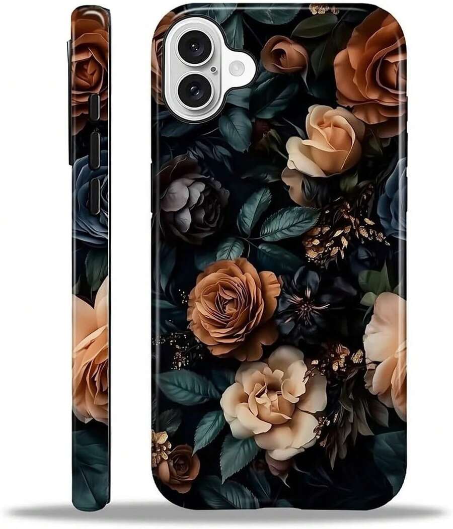 Compatible With IPhone 16 Case, Hybrid 2-Layer Case Shockproof Anti-Scratch For Girl Women Boy Men, Midnight Floral For IPhone 16 - White - View 1