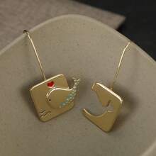 DIYCCPC Exquisite Cute Whale Pattern Engraved Square Pendant Earrings, Luxury Charming Creative Animal Women's Accessories - Two Tone - View 6