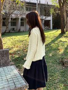 Korean Style Gentle Hollow Knit Cardigan, Spring/Autumn Slouchy Slimming Jacket - Off White - View 3