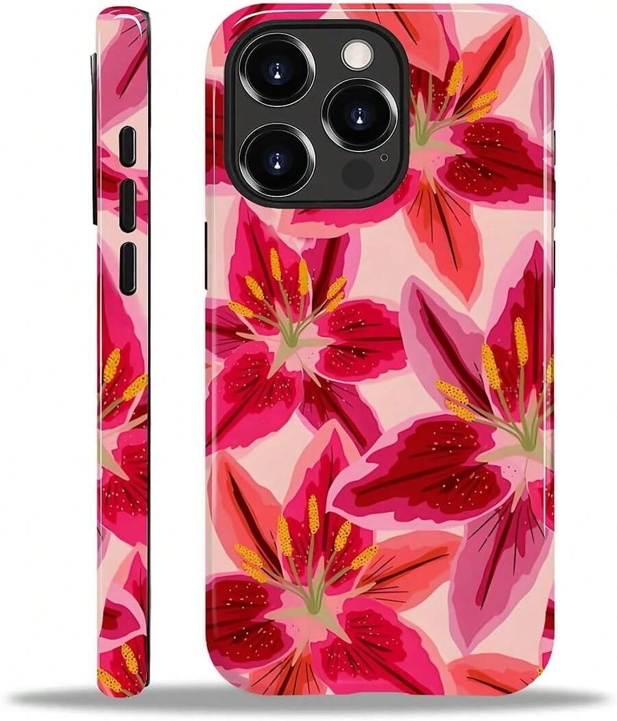 Compatible With IPhone 15 Pro Case,Dual-Layer Protection,Hard Shell With Silicone Interior,Slim Scratch Resistant Shockproof For Woman Men-Cute Colourful Flowers Lily - 白色 - 查看 1