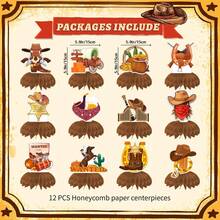 Cowboy Party Honeycomb Centerpieces, 12pcs Cowboy Table Honeycomb Centerpieces, Wild West Cowboy Theme Centerpieces, Suitable For Table Decor, Western Party Centerpieces, Cowboy Decoration - Multicolor - View 3