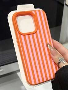 Casing Ponsel Minimalis Modis dengan Motif Garis-Garis Merah Muda dan Oranye, Kompatibel dengan Apple 18/18Pro/18ProMax/17/17Pro/17ProMax/16/16Pro/16ProMax/15/15Pro/15ProMax/14/13/12/11 - Jeruk - View 3