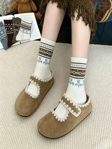 4 Pairs Spring/Autumn Fair Isle INS Vintage Japanese Sweet Fresh Style Versatile Mid-Calf Socks - Multicolor - View 4