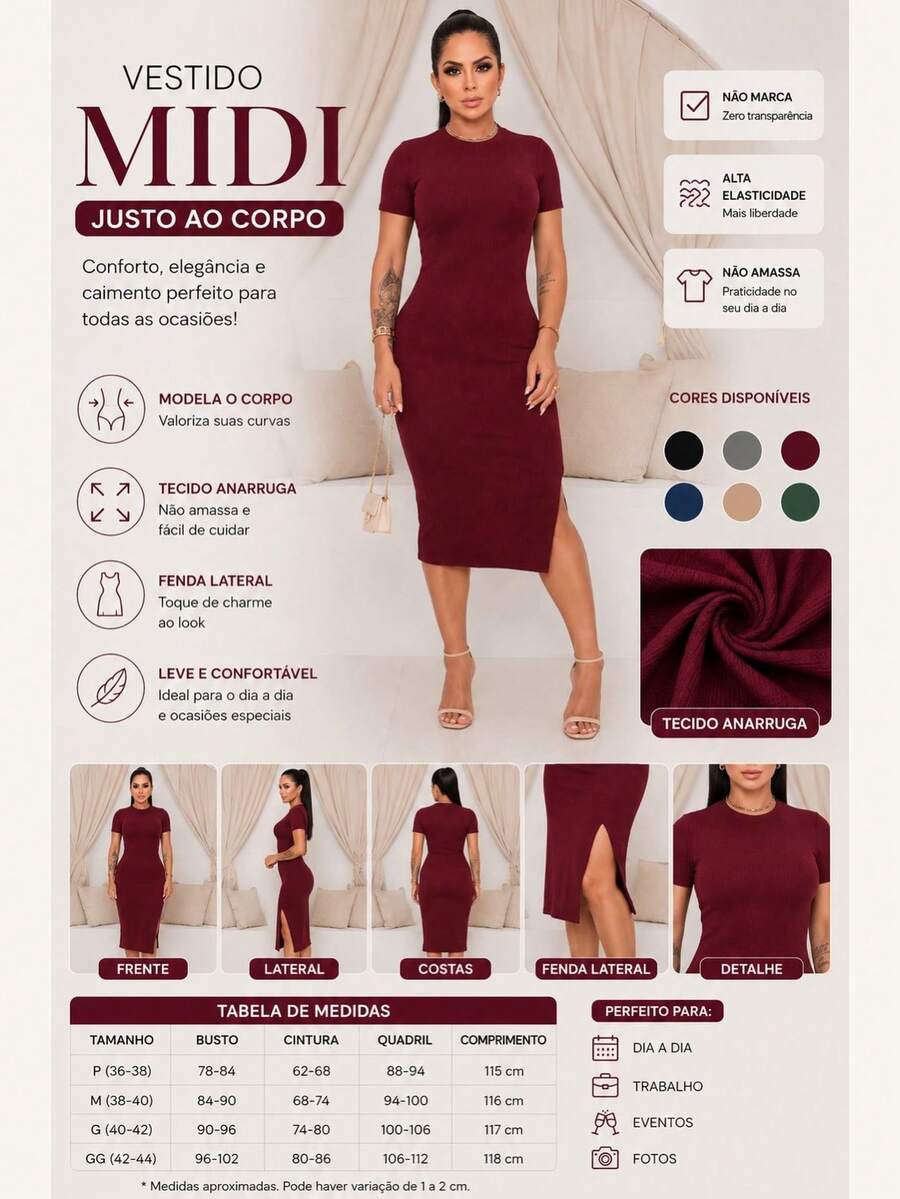 Women's Short Sleeve Midi Dress - Maroon - View 1