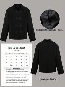Fashionable Women's Black Stand Collar Jacket, New Chinese Style Frog Button Design, Elegant Commute Outfit For Autumn/Winter - Black - View 5