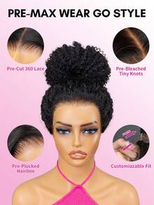 ISEE Hair Afro Curly Invisi Draw-Strings 360 Lace Frontal Glueless Wig Wear And Go Bleached Knots Natural Color 14-26 Inch 180% Density Natural Scalp Look Pre-Plucked Hairline Invisible Lace Seamless Blend For Women - SNatural - View 7