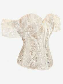 女款露肩束胸上衣，蕾絲飾邊抹胸式緊身胸衣，修身顯瘦復古宮廷風舞台表演服裝 - 杏色 - 查看 4