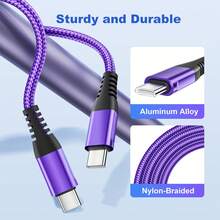 Kabel Pengisian Cepat USB C ke USB C Tzlrxl, Sinkronisasi Data Kecepatan Tinggi 480Mbps, Desain Jalinan Nilon Tahan Lama dengan Konektor Paduan untuk Ponsel & Laptop - Purple - View 7