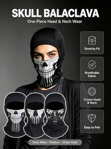 1/3pcs Skull Print Elastic Face Mask, Lightweight Full Face Headwear, Windproof Fashion Mask For Outdoor Driving, Camping, Halloween - Multicolor - View 7