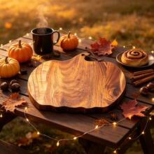 Display Trays - Halloween Pumpkin Shaped Acacia Wood Cutting Board | 30*30cm Natural Solid Wood Chopping Board | With Hanging Rope For Easy Storage | Thickened Rounded Edges Smoothly Polished | Durable And Easy To Clean Kitchen Cutting Board | Fruit, Bread, Cheese, Dessert Platter | Autumn Holiday Table Decor Gift - View 2
