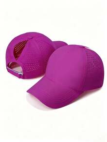 1 pieza Gorra de béisbol de malla transpirable de secado rápido de unicolor con cola de caballo y visera de pato ajustable - Gorra de béisbol de secado rápido para coleta - Ver 20