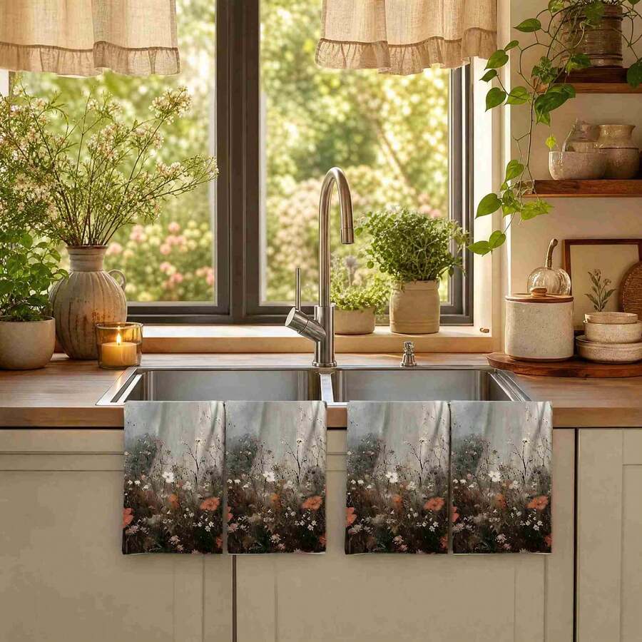 2/4/48pcs Halloween Series Wildflower Forest Ghost Pattern Printed Kitchen Towels - Ultra Soft, Highly Absorbent Polyester Dishcloths And Hand Towels, Perfect For Holiday Decor, Kitchen Decor, Party Decor