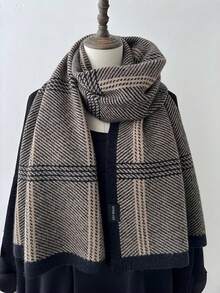 1pc Thickened Autumn/Winter Scarf, Stylish Knitted Woolen Scarf, Soft Warm Neck Warmer, Windproof Thickened Scarf - Multicolor - View 11