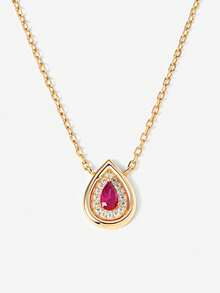 Elegant Luxury 925 Sterling Silver 18K Gold Plated Halo Necklace With Sapphire Blue, Ruby Red, Emerald Green Pave Zirconia For Women - Necklace - View 14